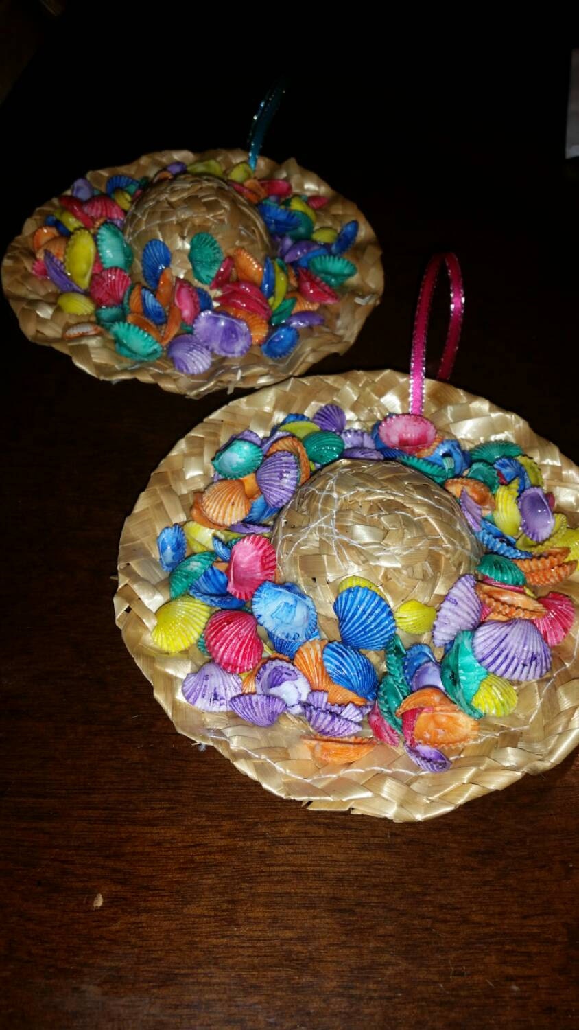 Sonny Shell Sombrero, Straw Hat Christmas Ornament, Seashell Christmas Ornament