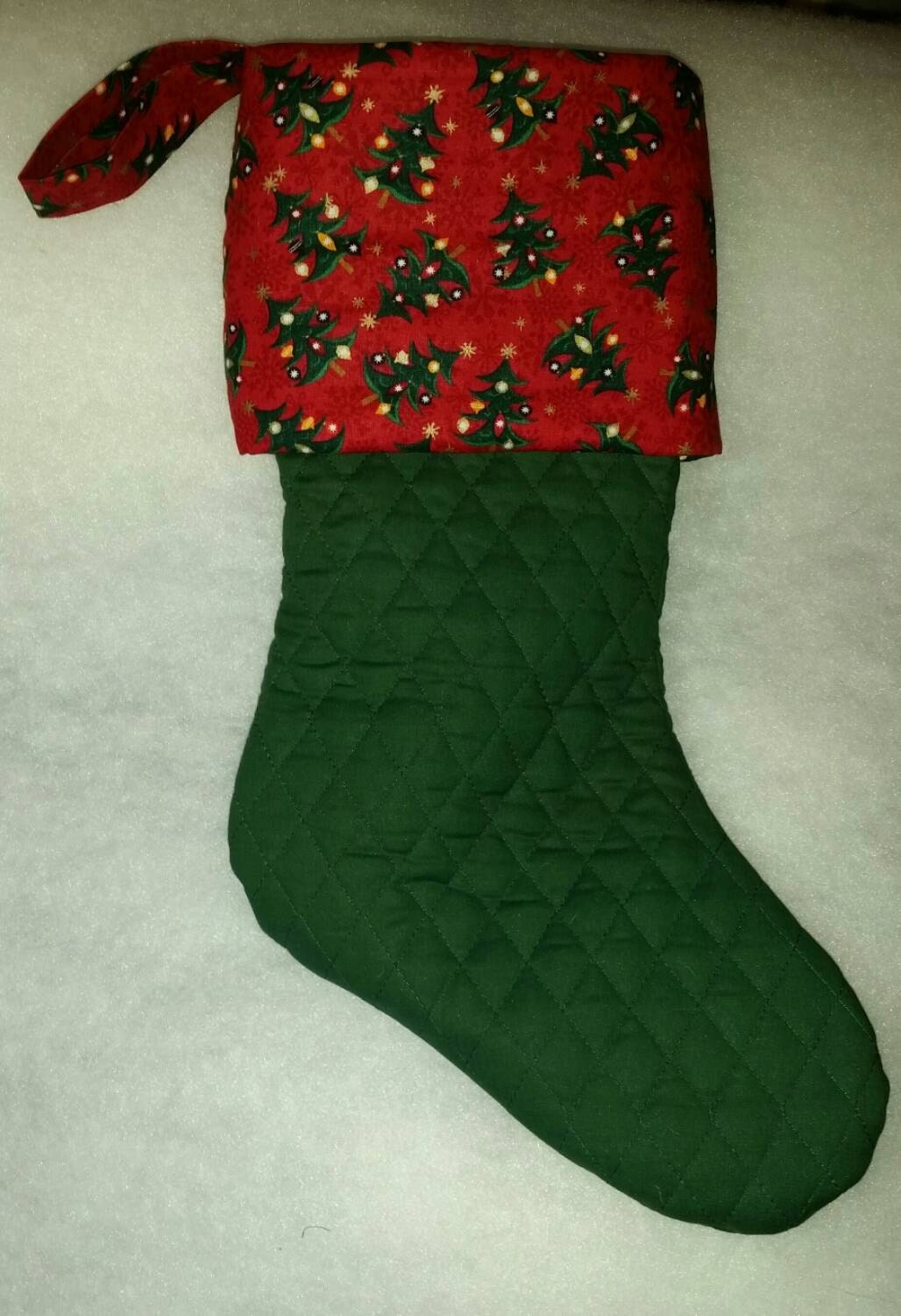 SALE 60% Off Quilted Christmas Stocking, Green Christmas Stocking, Traditional Christmas Stocking, Hand-Made Christmas Stocking