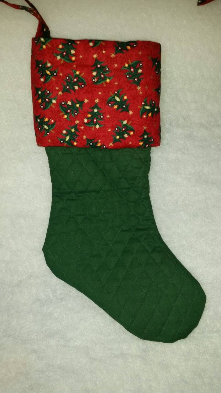 SALE 60% Off Quilted Christmas Stocking, Green Christmas Stocking, Traditional Christmas Stocking, Hand-Made Christmas Stocking