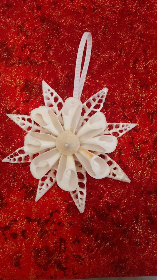 Seashell Snowflake I All White Starburst Ornament, I White Christmas Ornament I Sea Shell Christmas Ornament I Coastal Christmas Ornament