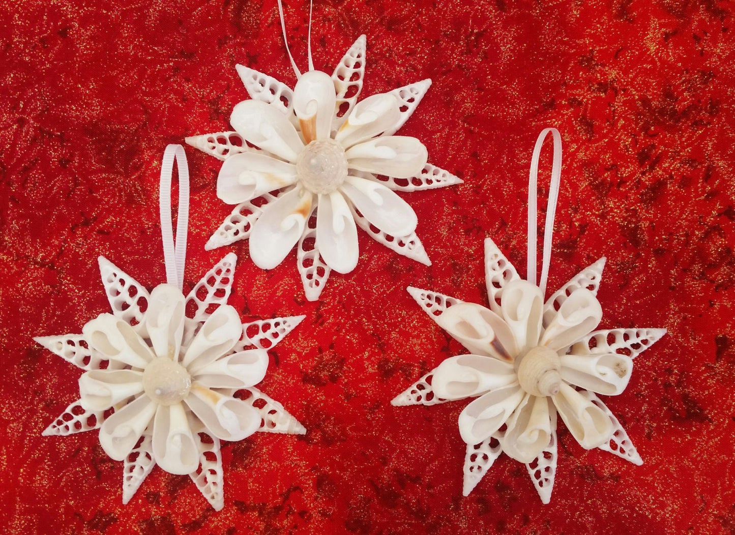 Seashell Snowflake I All White Starburst Ornament, I White Christmas Ornament I Sea Shell Christmas Ornament I Coastal Christmas Ornament