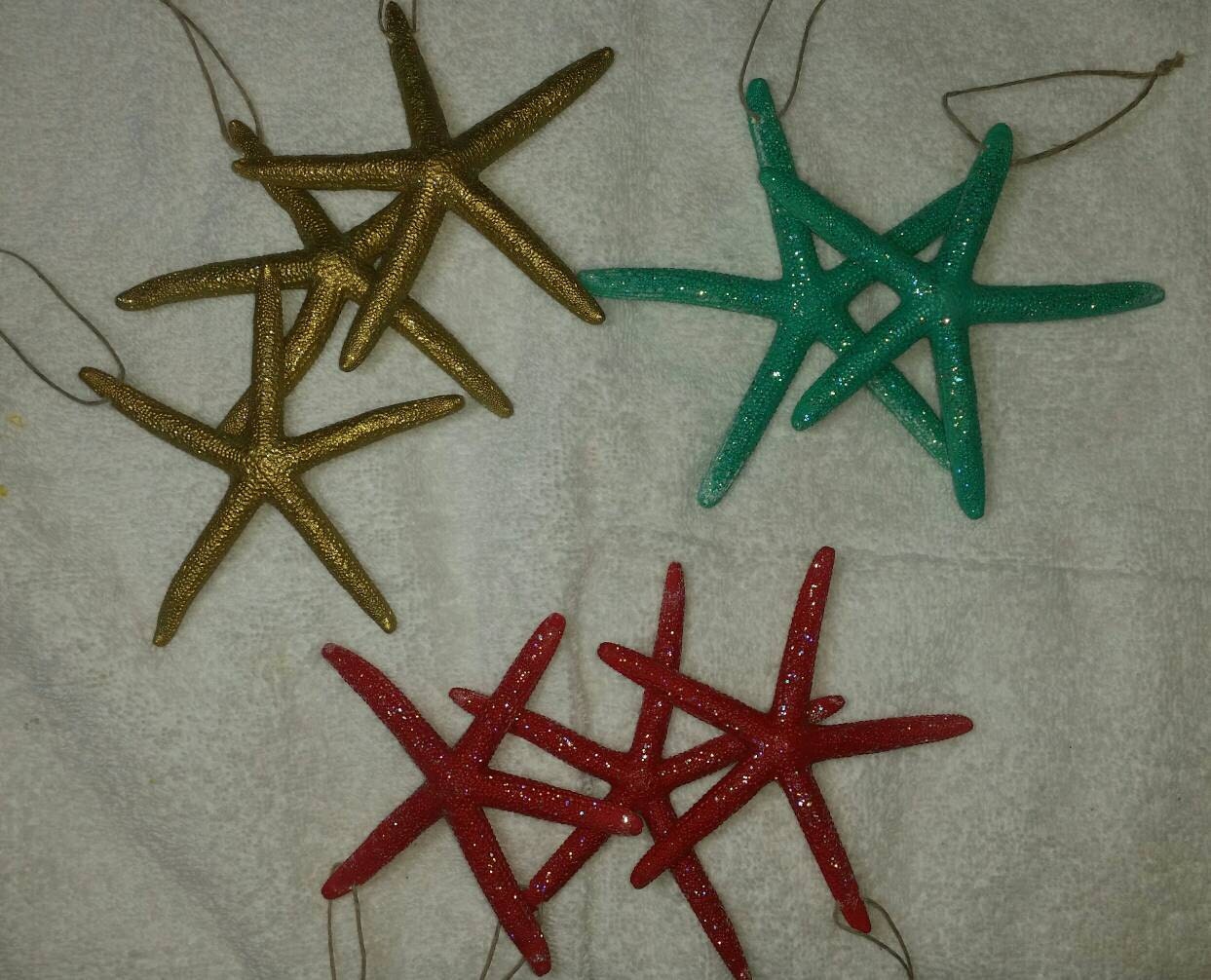 3 Pc. Hand Painted Starfish, Starfish Decoration, Glitter Starfish