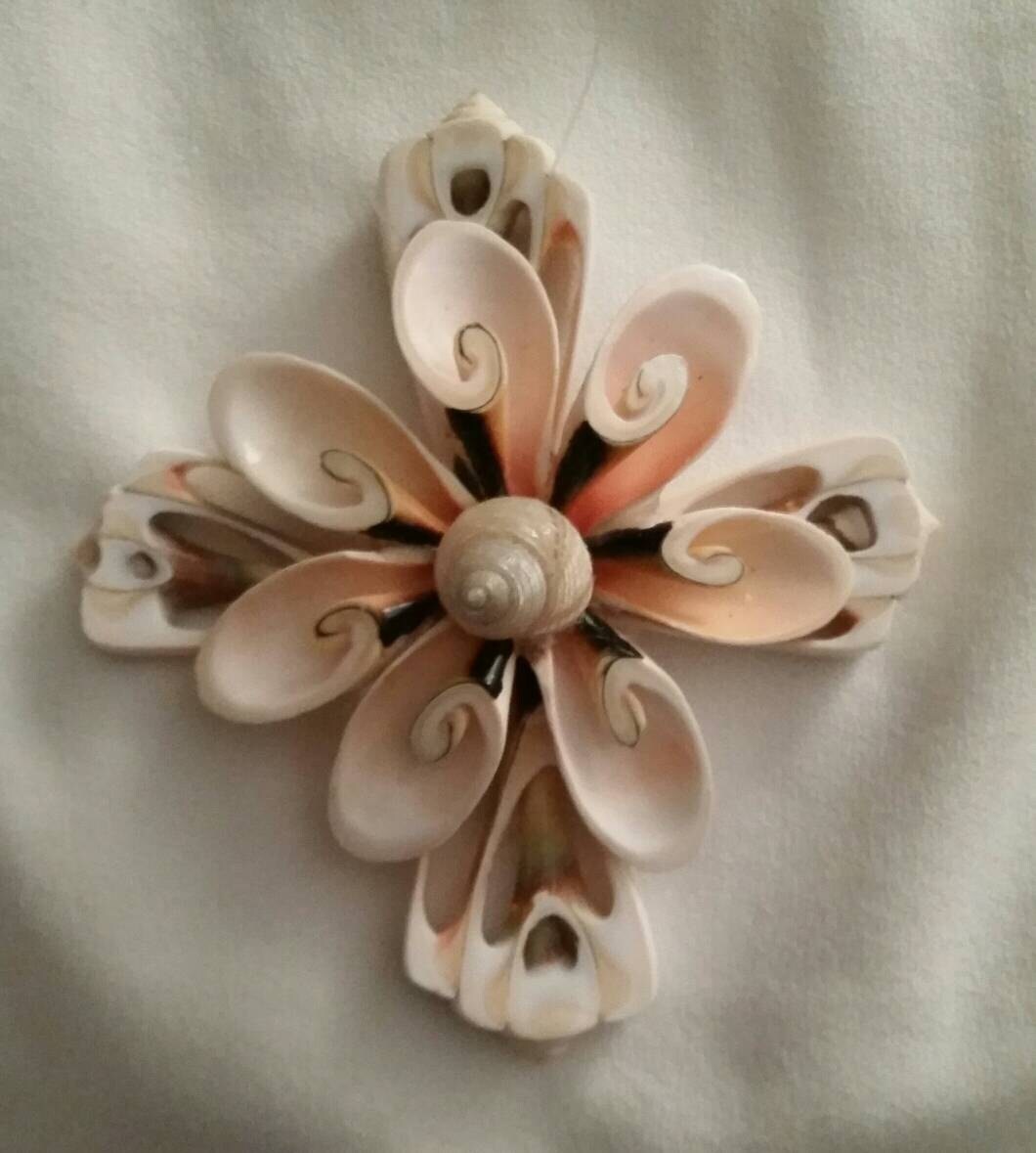 Seashell Cross Christmas Ornament, Costal Christmas Ornament,  Beach Theme Wedding Favor